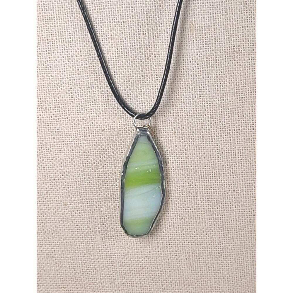 Vintage Glass Green Sea Glass  Sterling Silver  Dangle Pendant Handmade